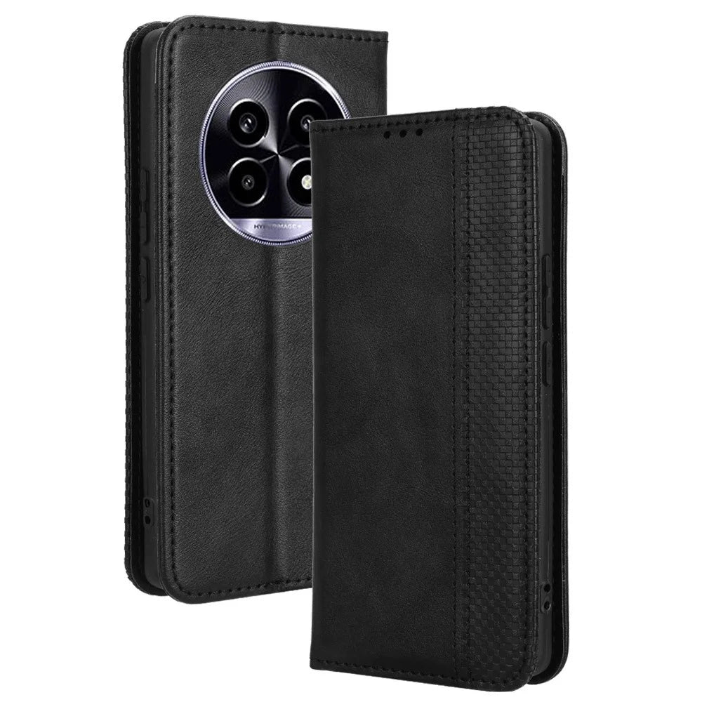 For Realme 14 Pro Lite 5G / 13 Pro 5G (Global) / 13 Pro+ 5G (Global) Leather Case Wallet Stand Retro Texture Phone Cover - Black - 1