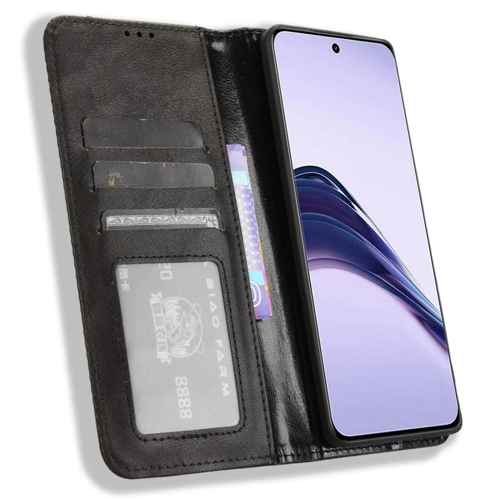 For Realme 14 Pro Lite 5G / 13 Pro 5G (Global) / 13 Pro+ 5G (Global) Leather Case Wallet Stand Retro Texture Phone Cover - Black - 2