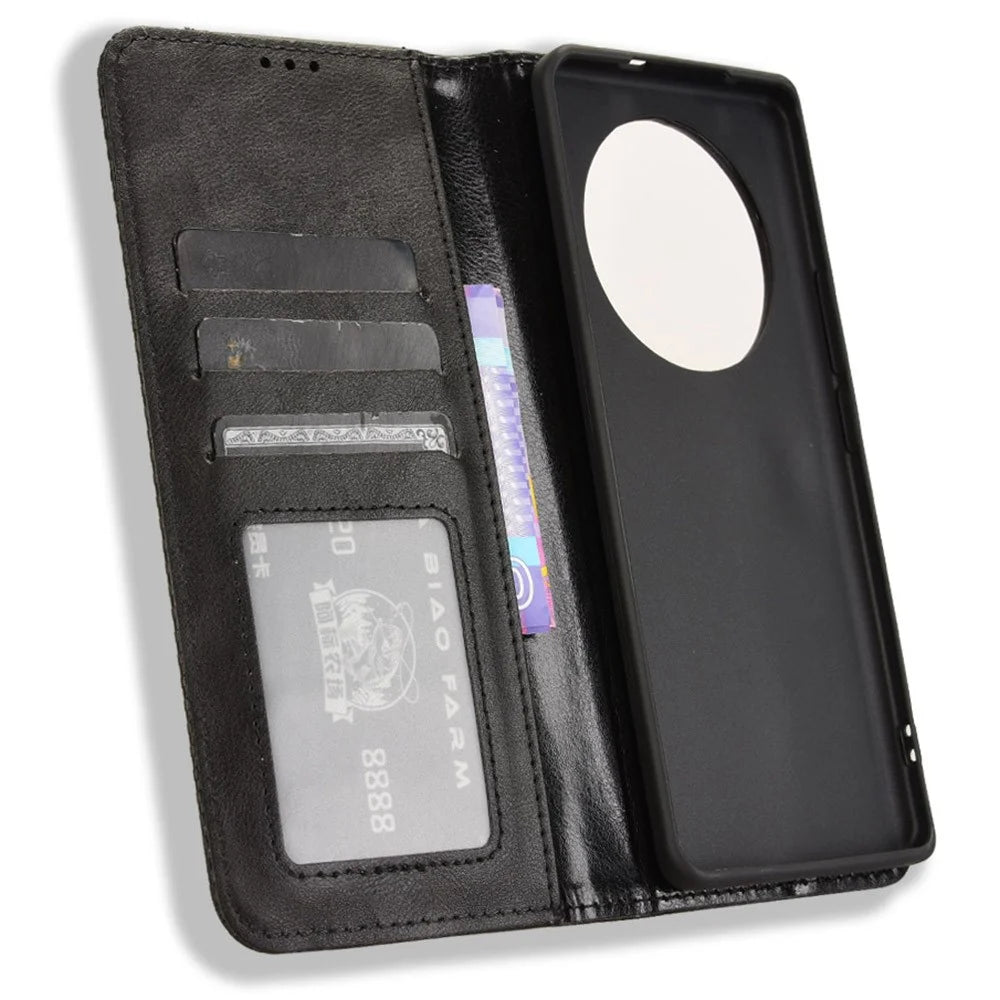 For Realme 14 Pro Lite 5G / 13 Pro 5G (Global) / 13 Pro+ 5G (Global) Leather Case Wallet Stand Retro Texture Phone Cover - Black - 5