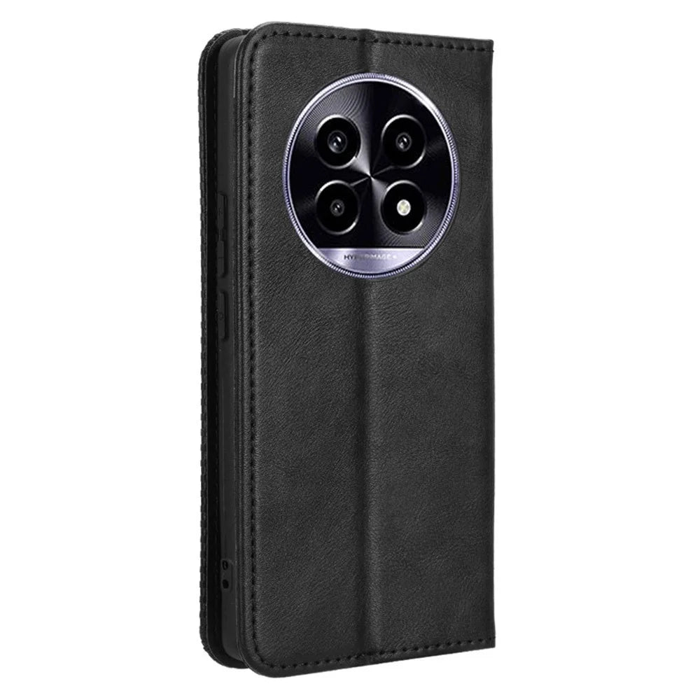 For Realme 14 Pro Lite 5G / 13 Pro 5G (Global) / 13 Pro+ 5G (Global) Leather Case Wallet Stand Retro Texture Phone Cover - Black - 7
