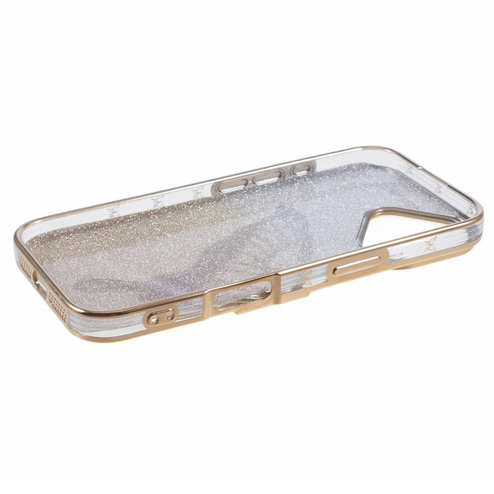 For iPhone 16 Plus Case Quicksand Butterfly TPU Phone Cover with Glass Lens Film - Gold - 4
