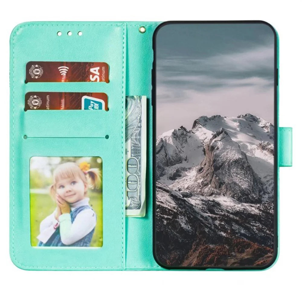 For iPhone 16 Case PU Leather Mandala Imprinted Design Wallet Phone Cover - Green - 2