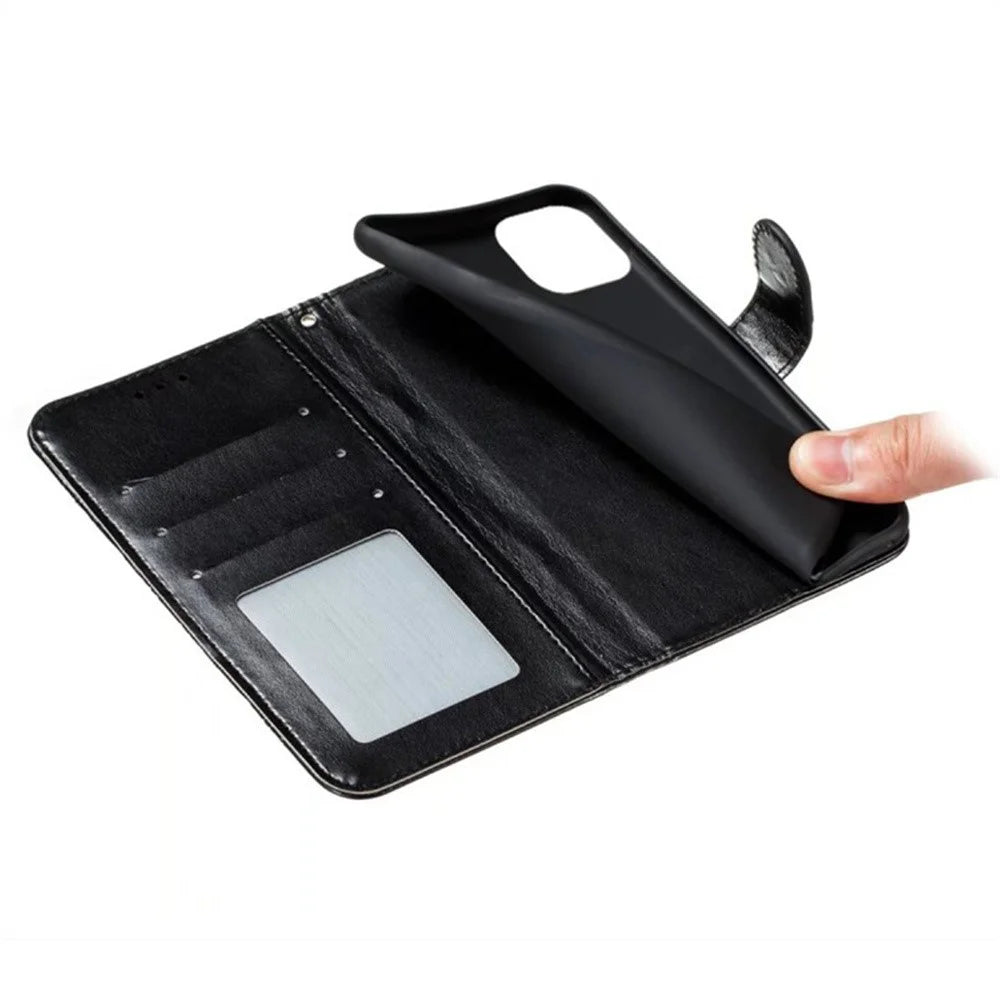 For iPhone 16 Pro Case PU Leather Mandala Imprinted Design Wallet Phone Cover - Black - 5