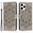 For iPhone 16 Pro Max Case PU Leather Mandala Imprinted Design Wallet Phone Cover - Grey - 1