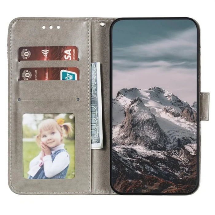 For iPhone 16 Pro Max Case PU Leather Mandala Imprinted Design Wallet Phone Cover - Grey - 2