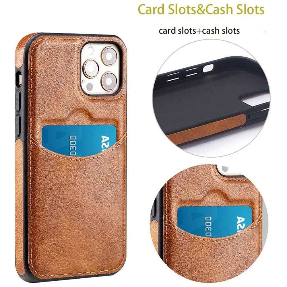 For iPhone 13 Pro 6.1 inch PU Leather+TPU Shockproof Phone Cover Business Style Card Slot Phone Shell - Wine Red - 2