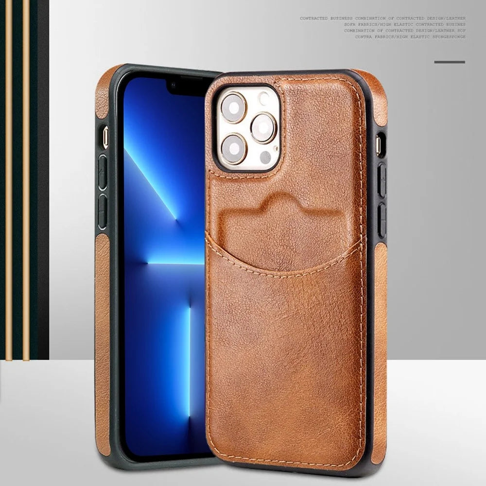 For iPhone 13 Pro 6.1 inch PU Leather+TPU Shockproof Phone Cover Business Style Card Slot Phone Shell - Wine Red - 4