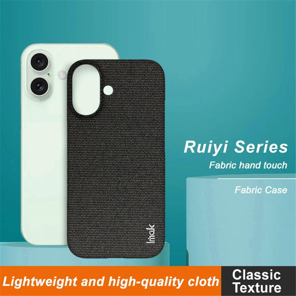 IMAK Ruiyi Series for iPhone 16 Case Fabric Texture Leather+PC Phone Back Cover - Black - 2