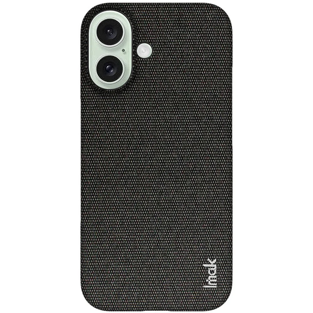 IMAK Ruiyi Series for iPhone 16 Case Fabric Texture Leather+PC Phone Back Cover - Black - 4