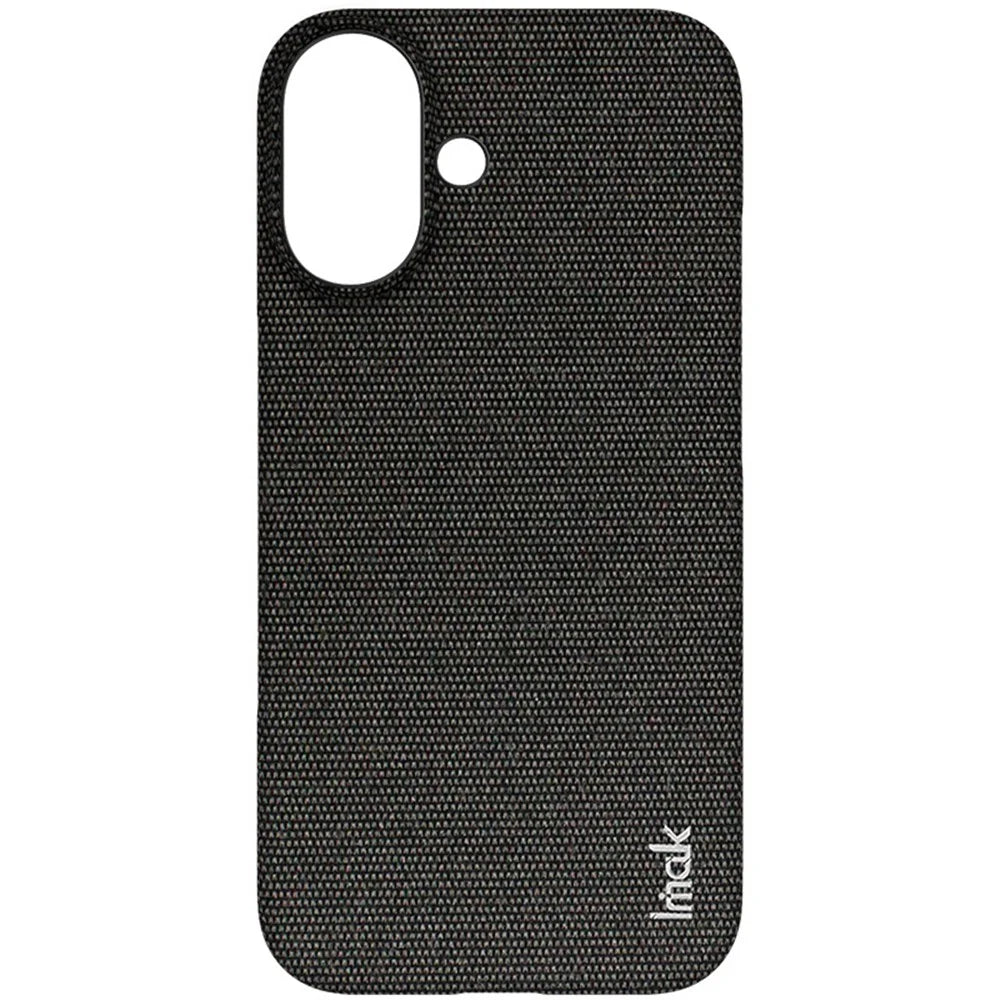 IMAK Ruiyi Series for iPhone 16 Case Fabric Texture Leather+PC Phone Back Cover - Black - 5