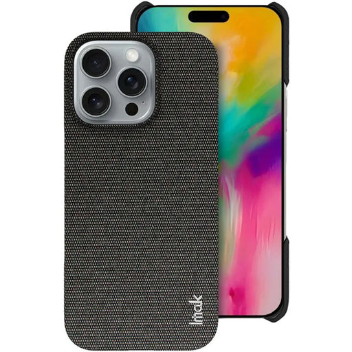IMAK Ruiyi Series for iPhone 16 Pro Case Fabric Texture Leather+PC Phone Back Cover - Black - 1