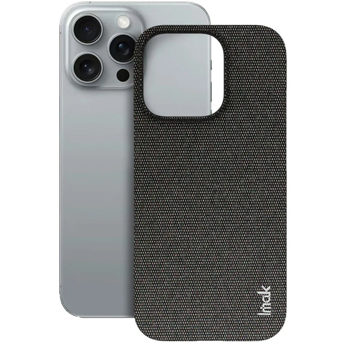 IMAK Ruiyi Series for iPhone 16 Pro Case Fabric Texture Leather+PC Phone Back Cover - Black - 4