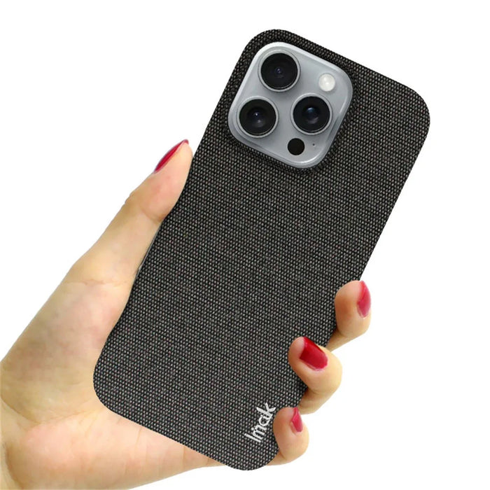 IMAK Ruiyi Series for iPhone 16 Pro Case Fabric Texture Leather+PC Phone Back Cover - Black - 5