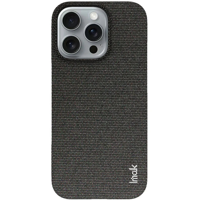 IMAK Ruiyi Series for iPhone 16 Pro Case Fabric Texture Leather+PC Phone Back Cover - Black - 6