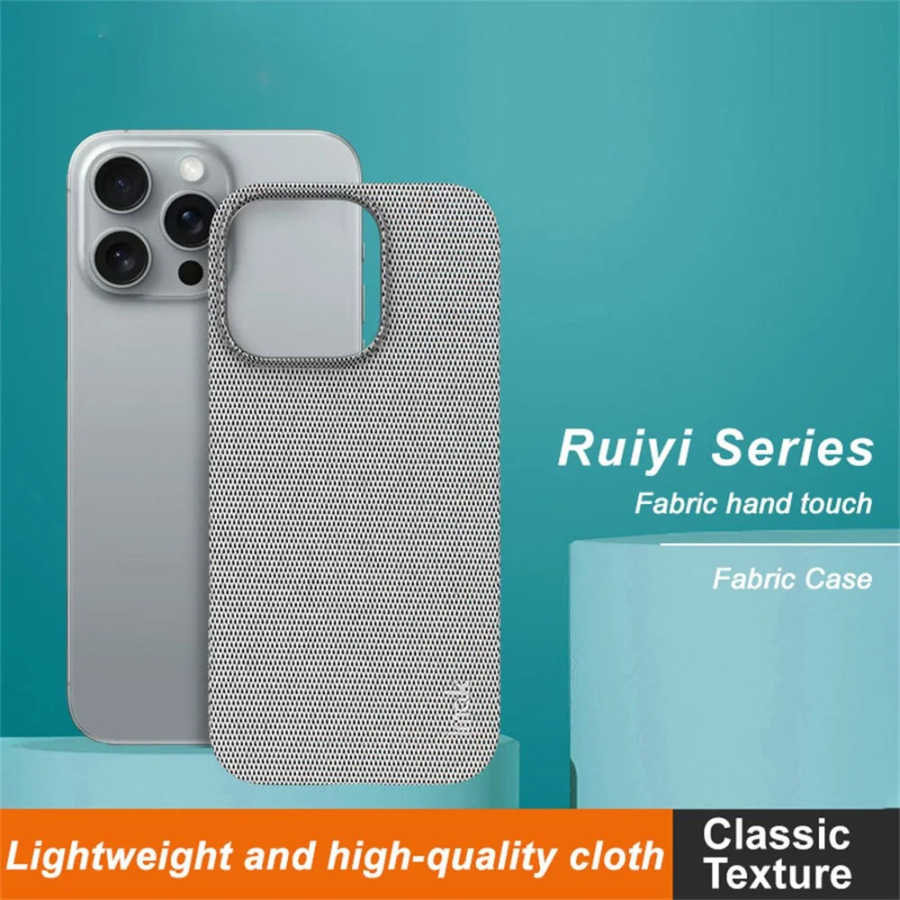 IMAK Ruiyi Series for iPhone 16 Pro Max Case Fabric Texture Leather+PC Phone Back Cover - Light Grey - 2