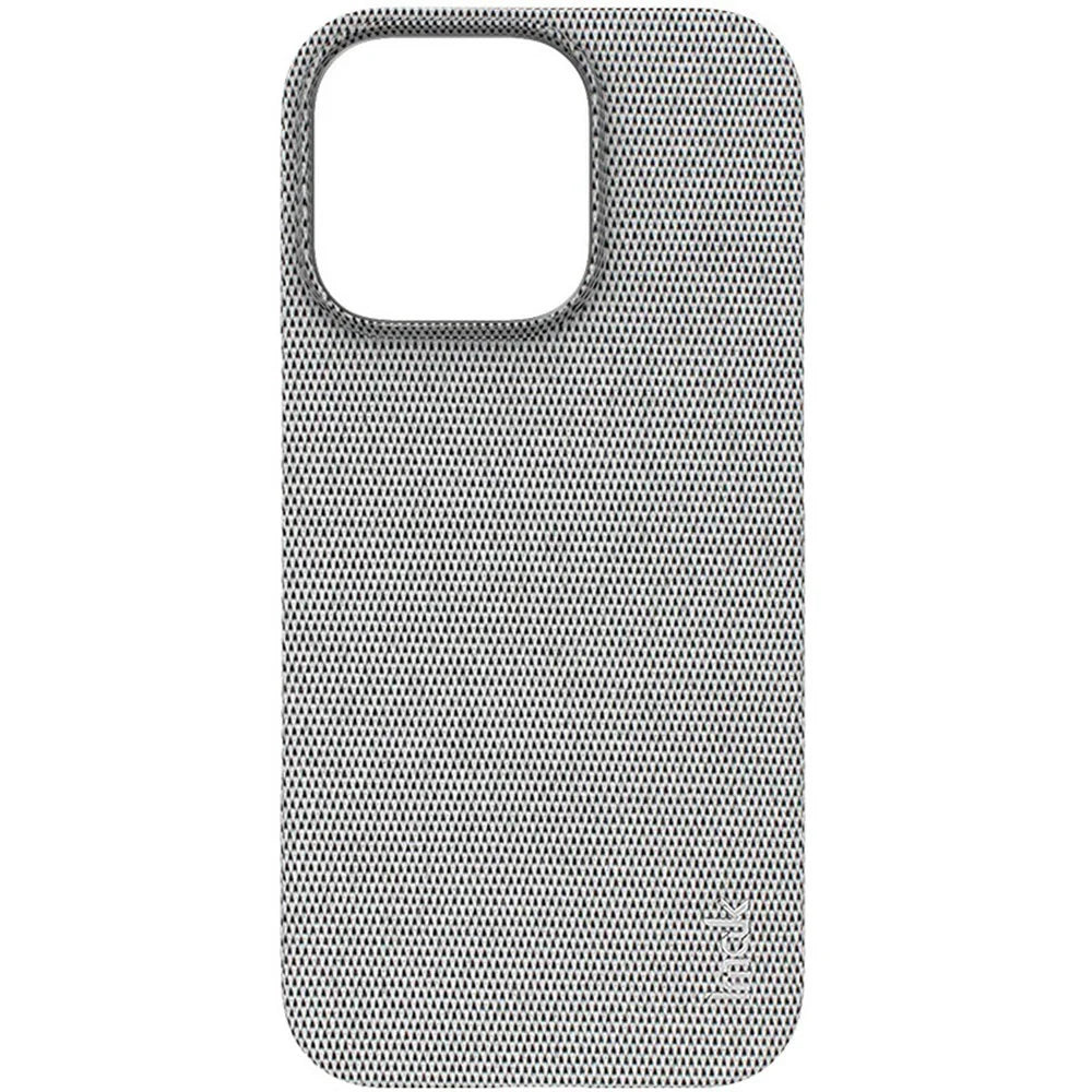 IMAK Ruiyi Series for iPhone 16 Pro Max Case Fabric Texture Leather+PC Phone Back Cover - Light Grey - 3