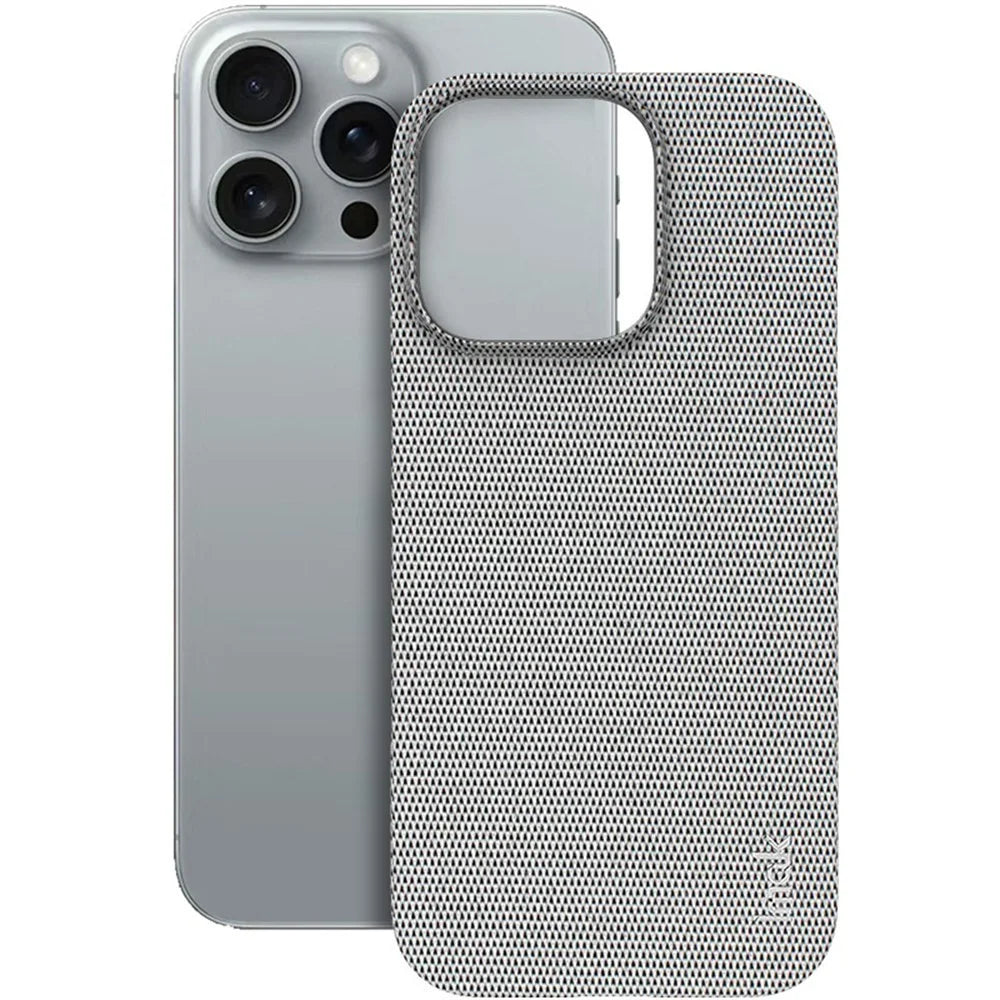 IMAK Ruiyi Series for iPhone 16 Pro Max Case Fabric Texture Leather+PC Phone Back Cover - Light Grey - 4