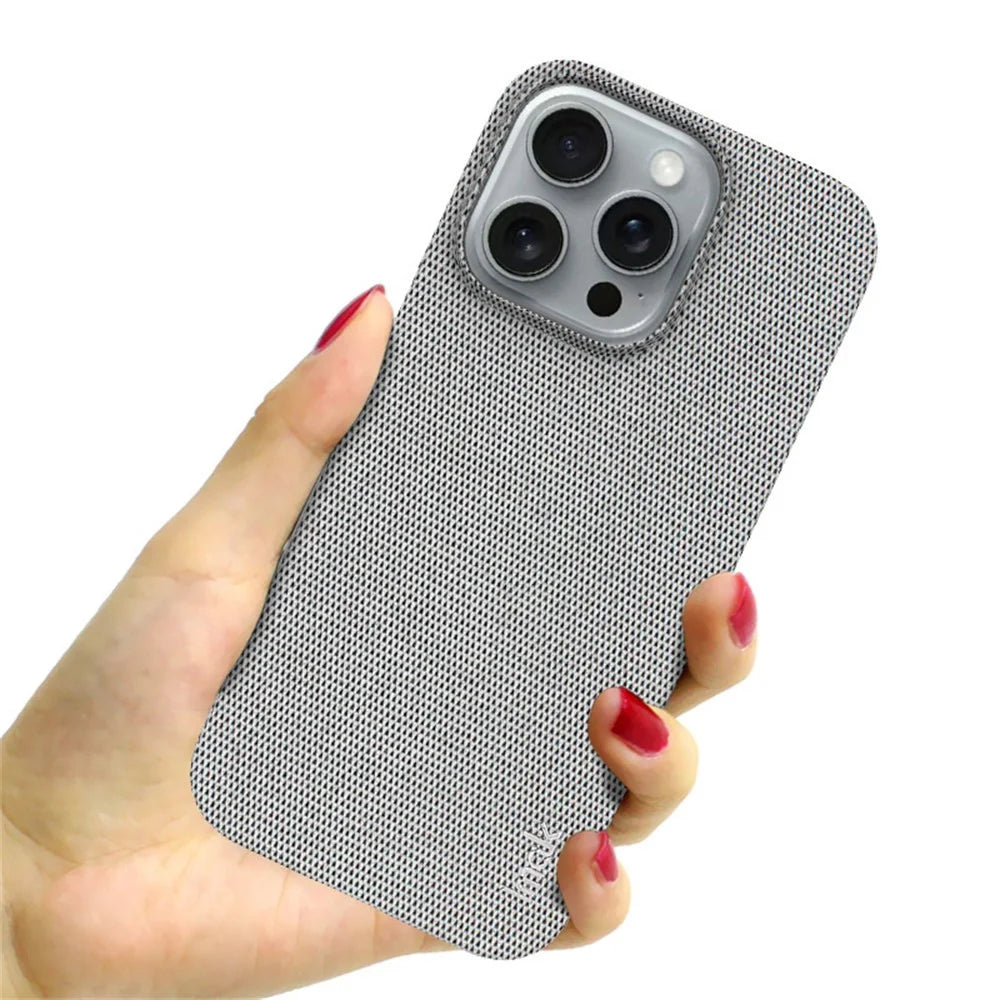 IMAK Ruiyi Series for iPhone 16 Pro Max Case Fabric Texture Leather+PC Phone Back Cover - Light Grey - 5