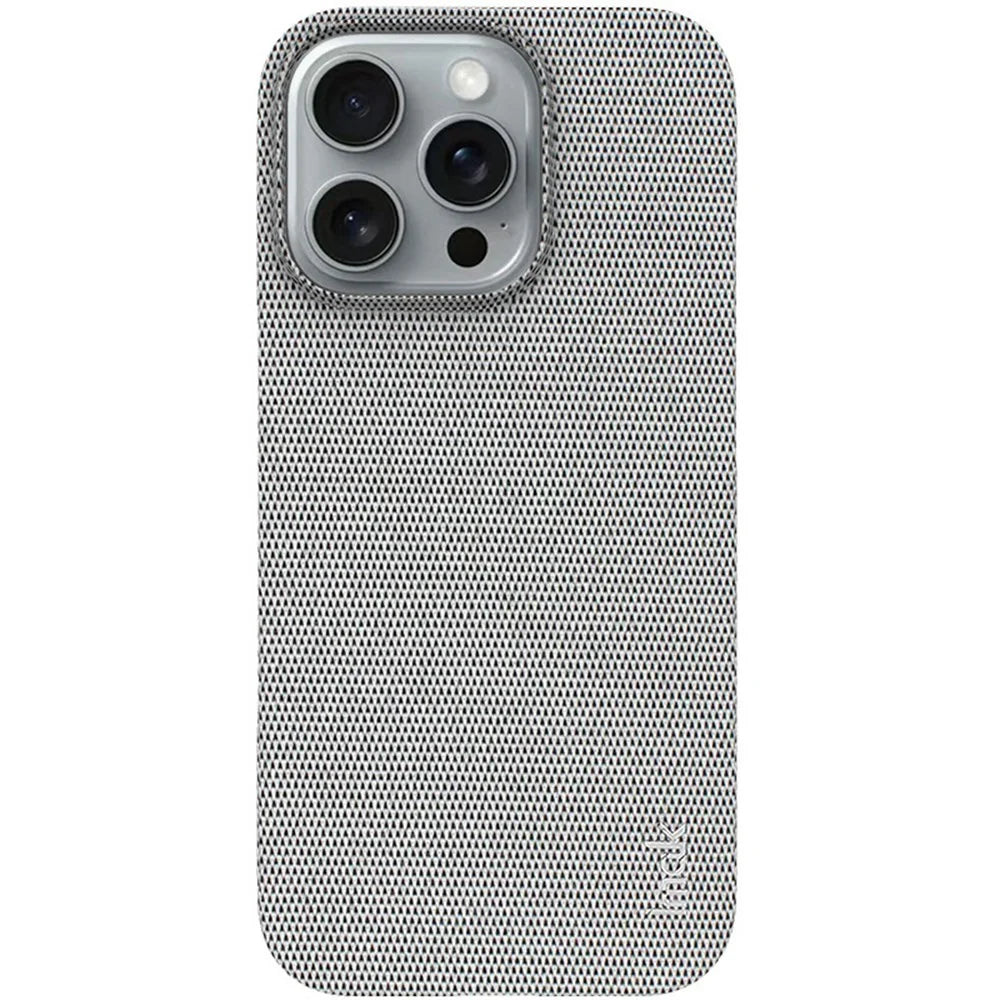 IMAK Ruiyi Series for iPhone 16 Pro Max Case Fabric Texture Leather+PC Phone Back Cover - Light Grey - 6