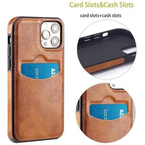 For iPhone 13 Pro Max 6.7 inch Business Style Card Slot Slim Fit Cell Phone Cover PU Leather+TPU Mobile Phone Case - Black - 2