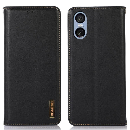 KHAZNEH For Sony Xperia 5 VI Case Genuine Cow Leather Wallet Phone Cover Nappa Texture - Black - 1