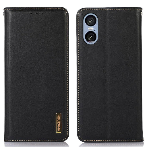KHAZNEH For Sony Xperia 5 VI Case Genuine Cow Leather Wallet Phone Cover Nappa Texture - Black - 1