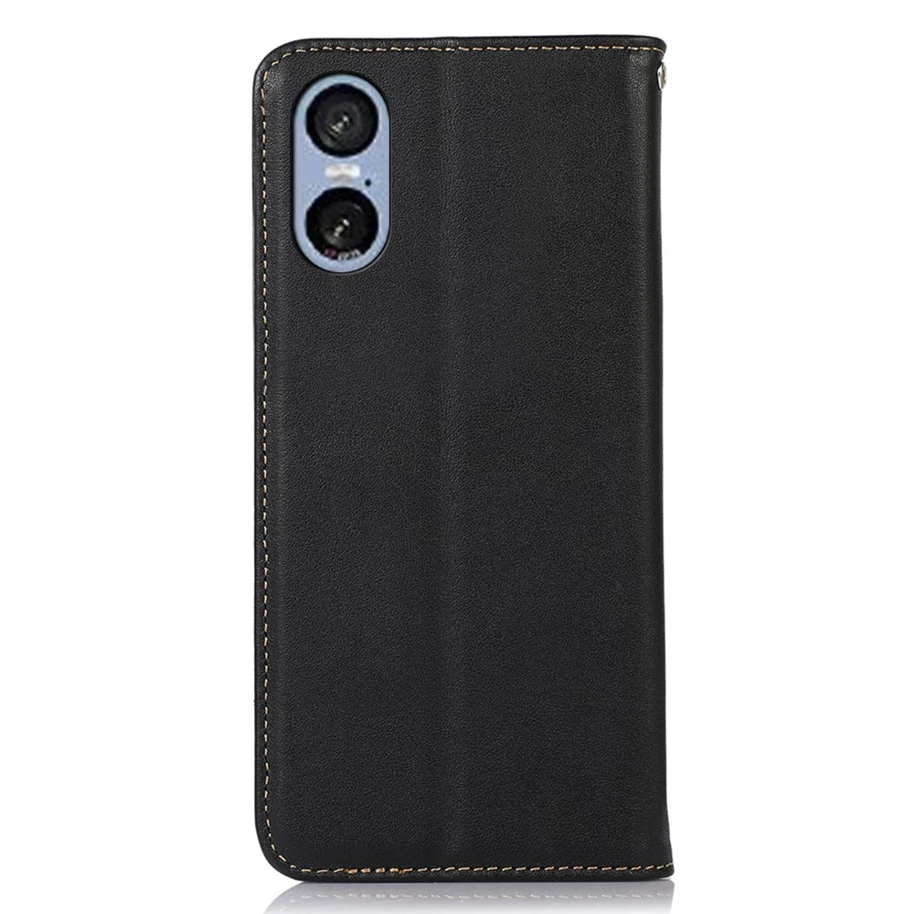 KHAZNEH For Sony Xperia 5 VI Case Genuine Cow Leather Wallet Phone Cover Nappa Texture - Black - 7