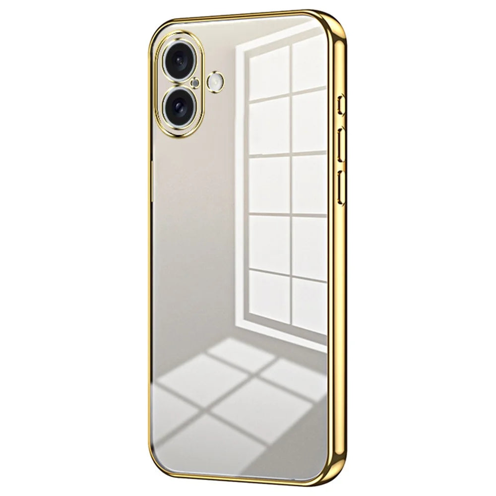 For iPhone 16 Plus Case Electroplating Frame Soft TPU Phone Cover - Gold - 1