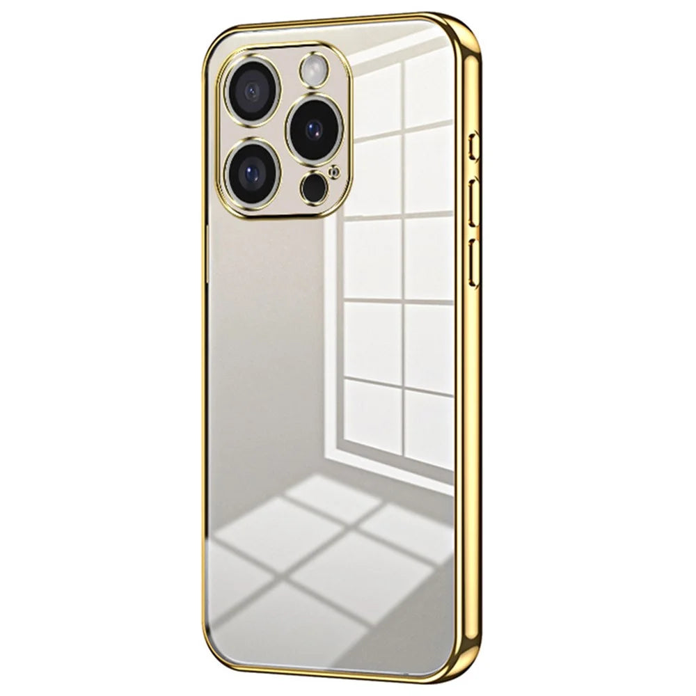 For iPhone 16 Pro Max Case Electroplating Frame Soft TPU Phone Cover - Gold - 1