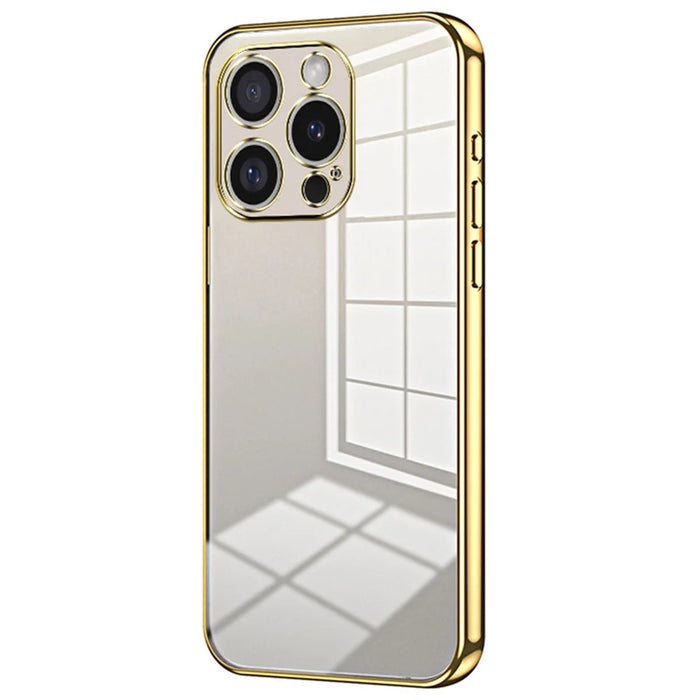 For iPhone 16 Pro Max Case Electroplating Frame Soft TPU Phone Cover - Gold - 1