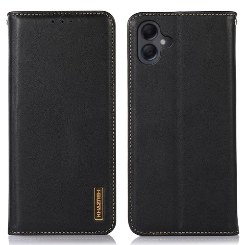 KHAZNEH For Samsung Galaxy A06 4G Case Genuine Cow Leather Wallet Phone Cover Nappa Texture - Black - 1