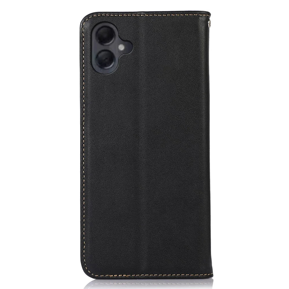 KHAZNEH For Samsung Galaxy A06 4G Case Genuine Cow Leather Wallet Phone Cover Nappa Texture - Black - 7