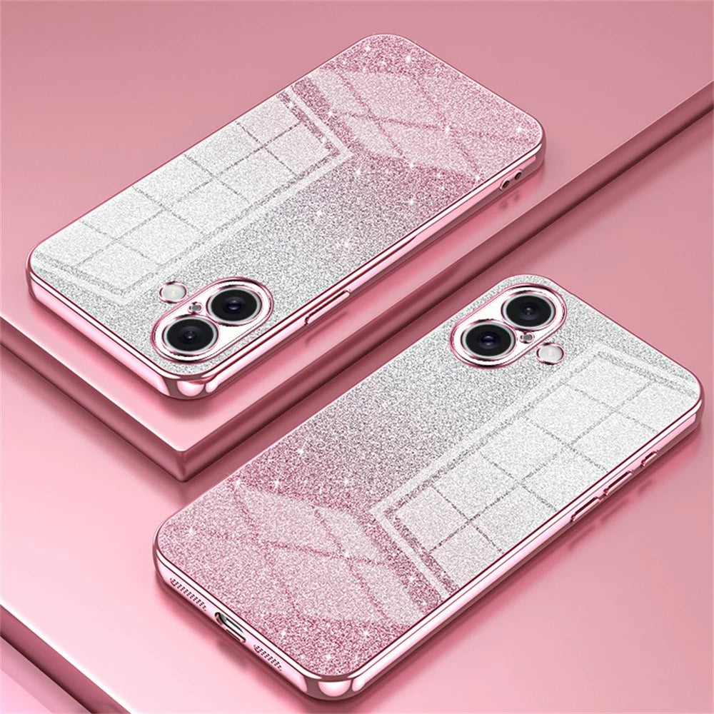 For iPhone 16 Case Electroplating Gradient Glitter TPU Phone Cover - Pink - 2