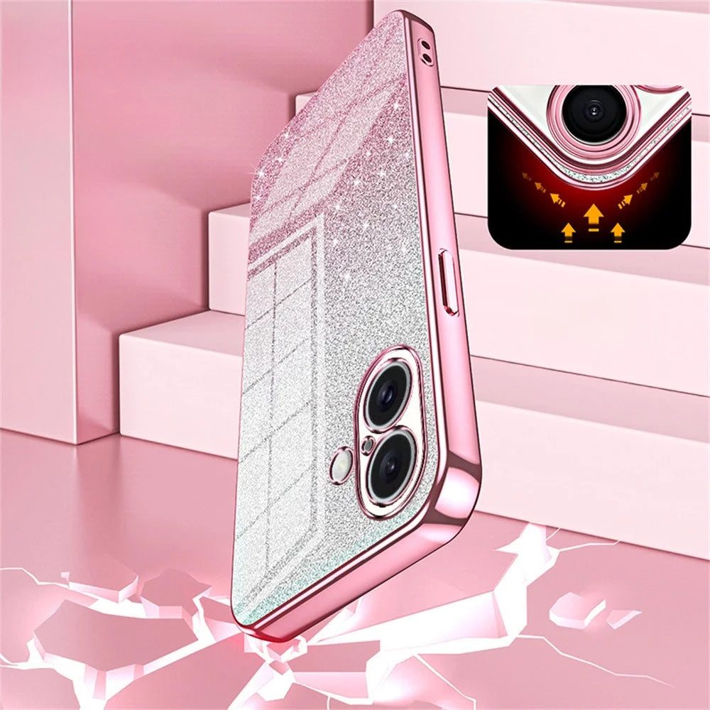 For iPhone 16 Case Electroplating Gradient Glitter TPU Phone Cover - Pink - 7
