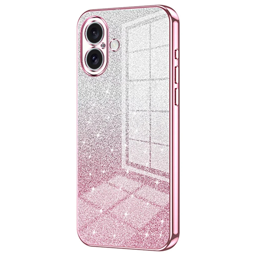 For iPhone 16 Plus Case Electroplating Gradient Glitter TPU Phone Cover - Pink - 1