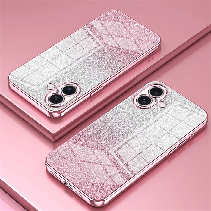 For iPhone 16 Plus Case Electroplating Gradient Glitter TPU Phone Cover - Pink - 2