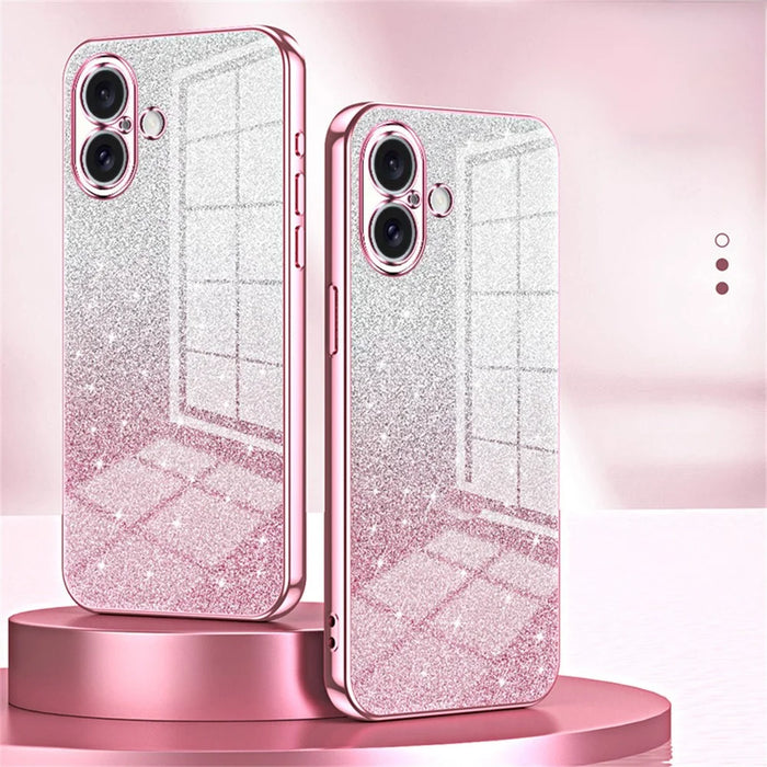 For iPhone 16 Plus Case Electroplating Gradient Glitter TPU Phone Cover - Pink - 3