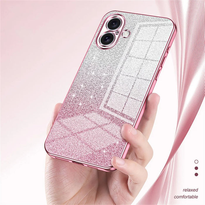 For iPhone 16 Plus Case Electroplating Gradient Glitter TPU Phone Cover - Pink - 6
