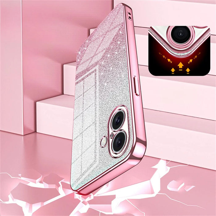 For iPhone 16 Plus Case Electroplating Gradient Glitter TPU Phone Cover - Pink - 7
