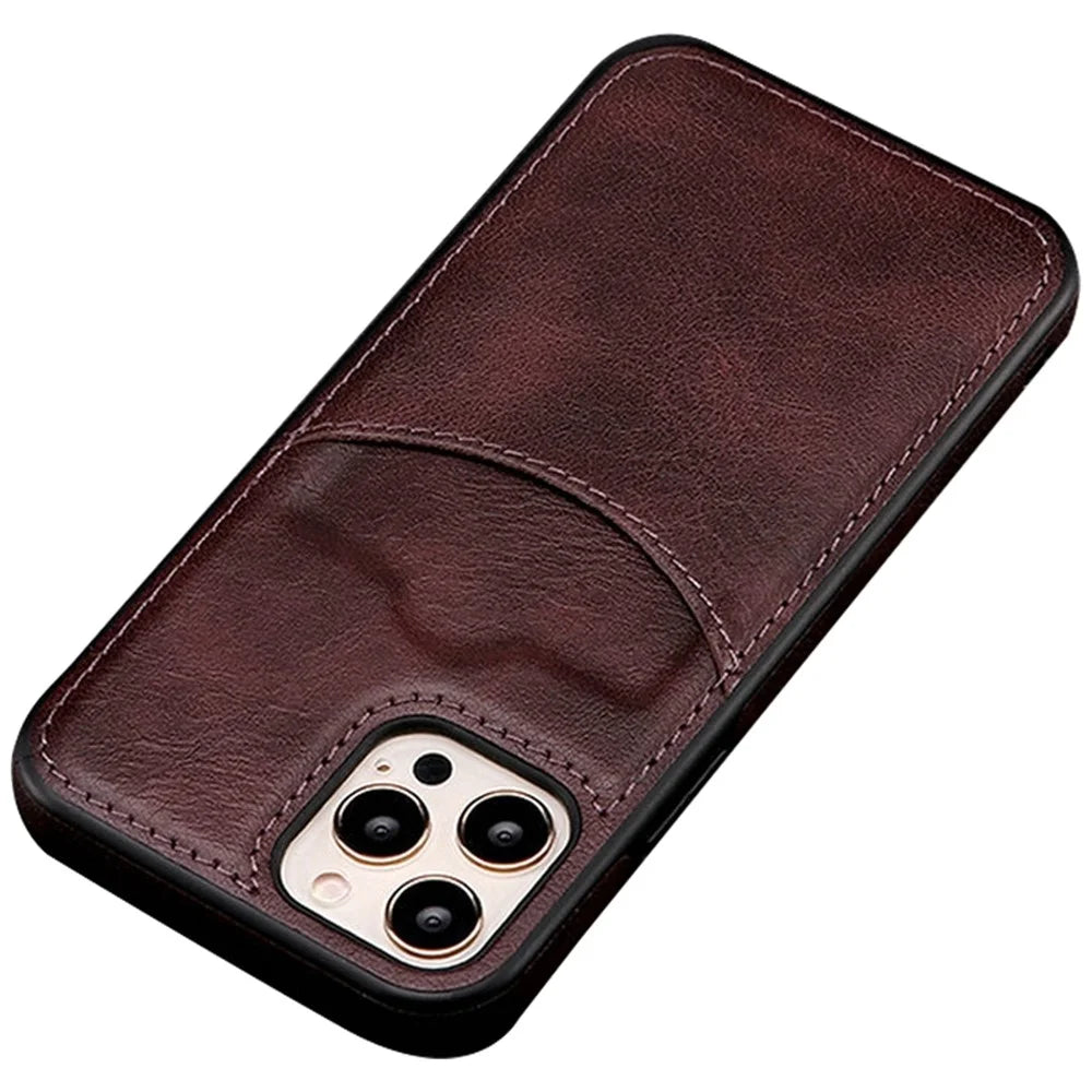 Cell Phone Case for iPhone 14 Pro, Business Style Built-in Card Slot PU Leather+TPU Mobile Phone Cover - Wine Red - 1