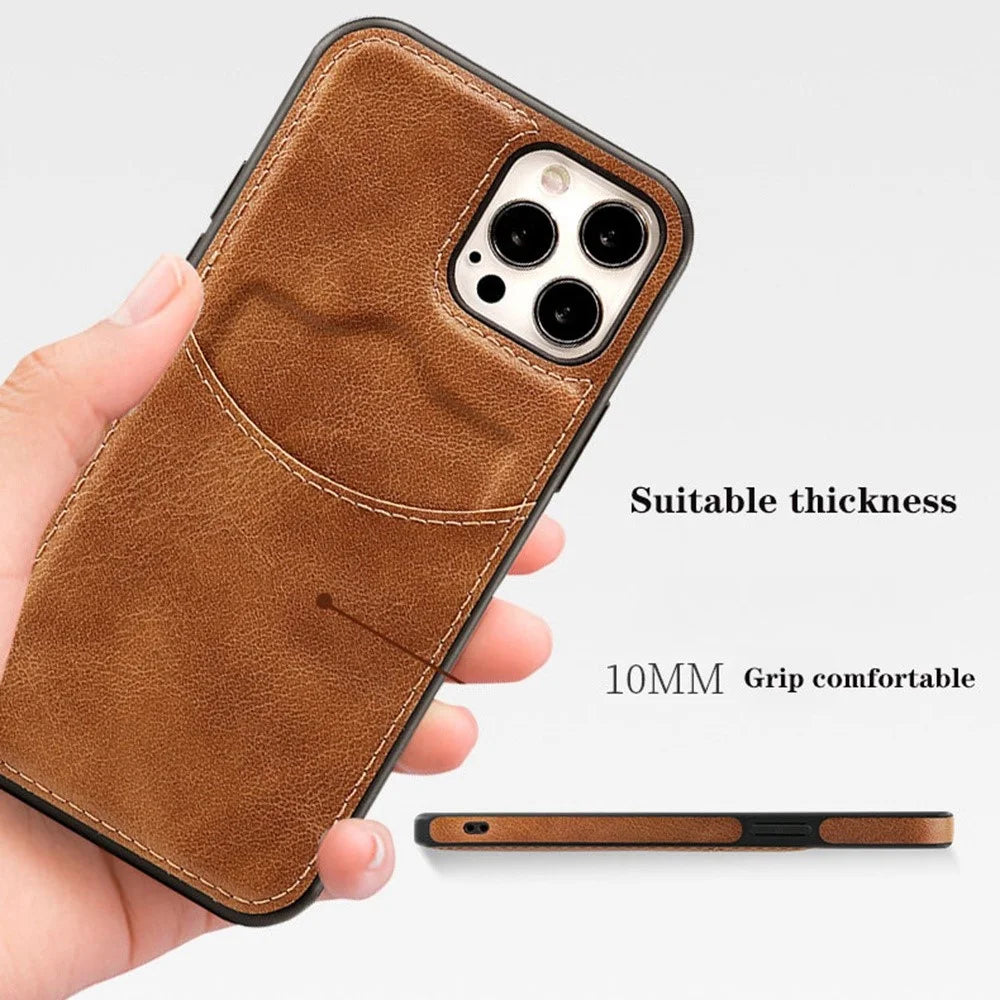 Cell Phone Case for iPhone 14 Pro, Business Style Built-in Card Slot PU Leather+TPU Mobile Phone Cover - Wine Red - 3