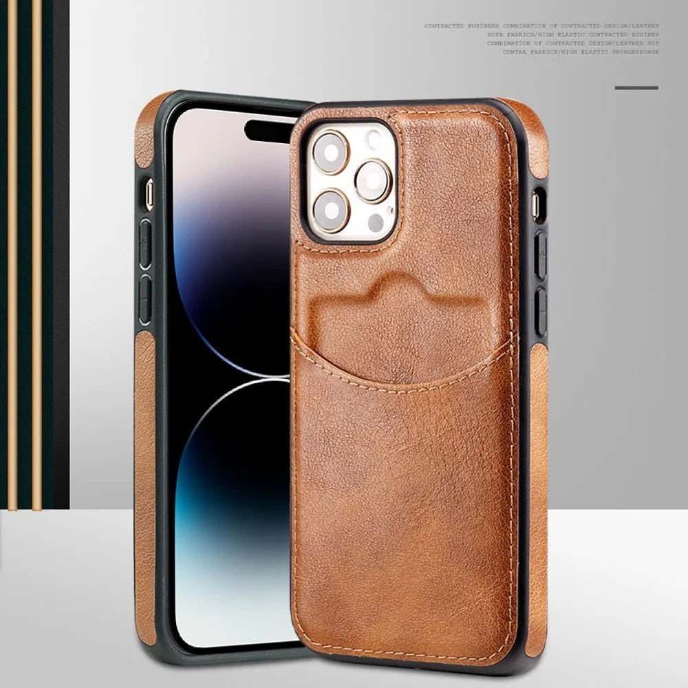 Cell Phone Case for iPhone 14 Pro, Business Style Built-in Card Slot PU Leather+TPU Mobile Phone Cover - Wine Red - 4