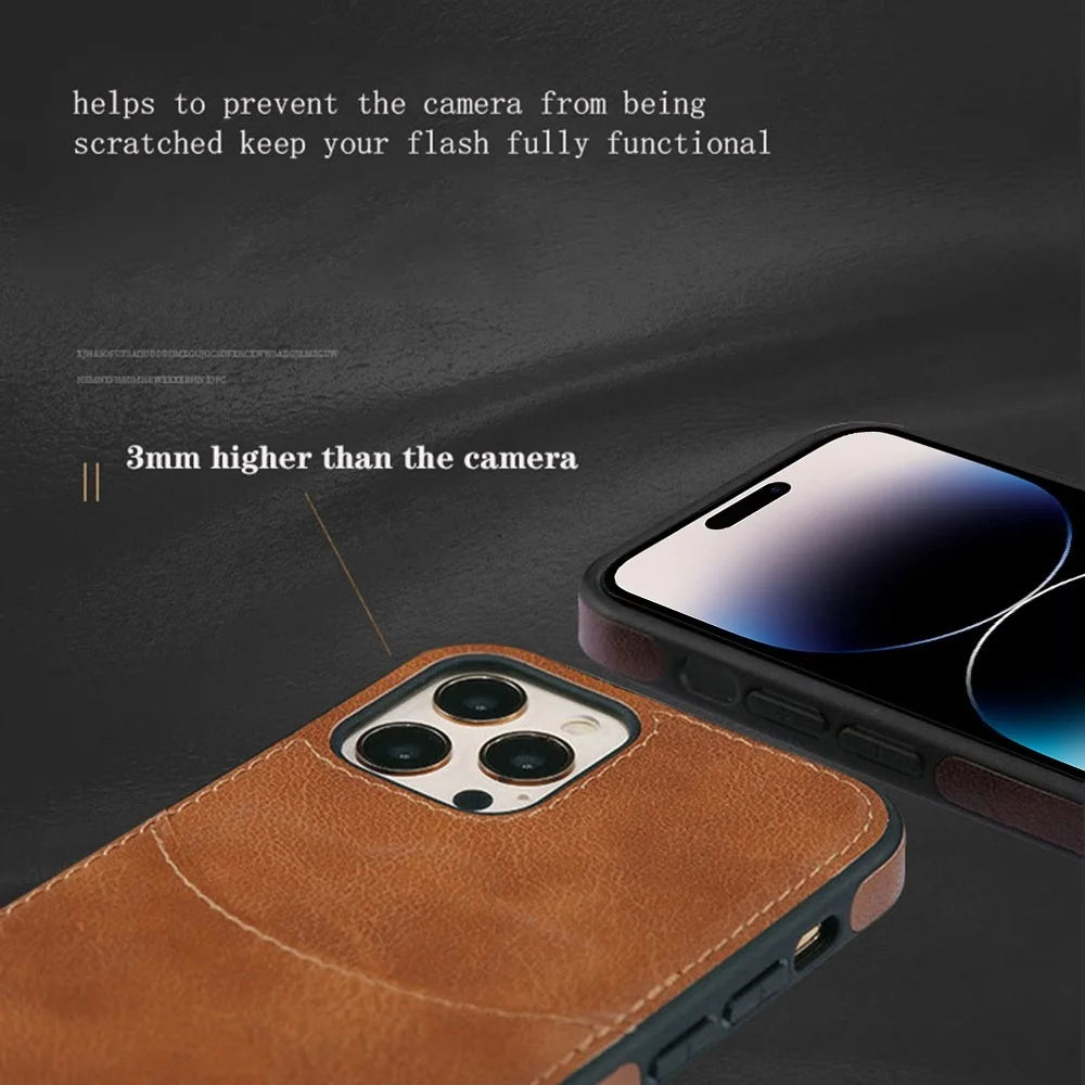 Cell Phone Case for iPhone 14 Pro, Business Style Built-in Card Slot PU Leather+TPU Mobile Phone Cover - Wine Red - 5