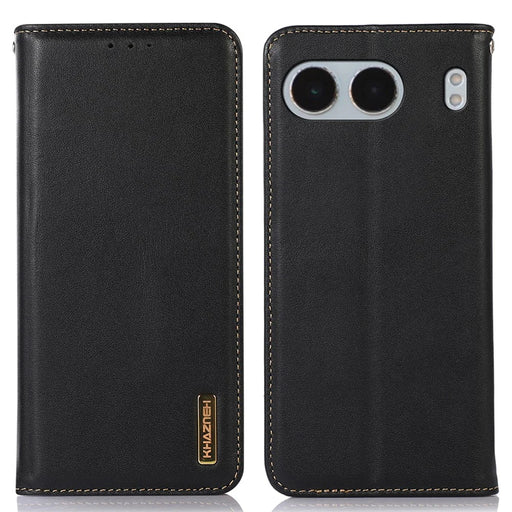 KHAZNEH For OnePlus Nord 4 Case Genuine Cow Leather Wallet Phone Cover Nappa Texture - Black - 1