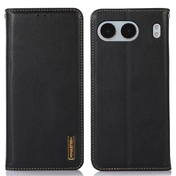 KHAZNEH For OnePlus Nord 4 Case Genuine Cow Leather Wallet Phone Cover Nappa Texture - Black - 1