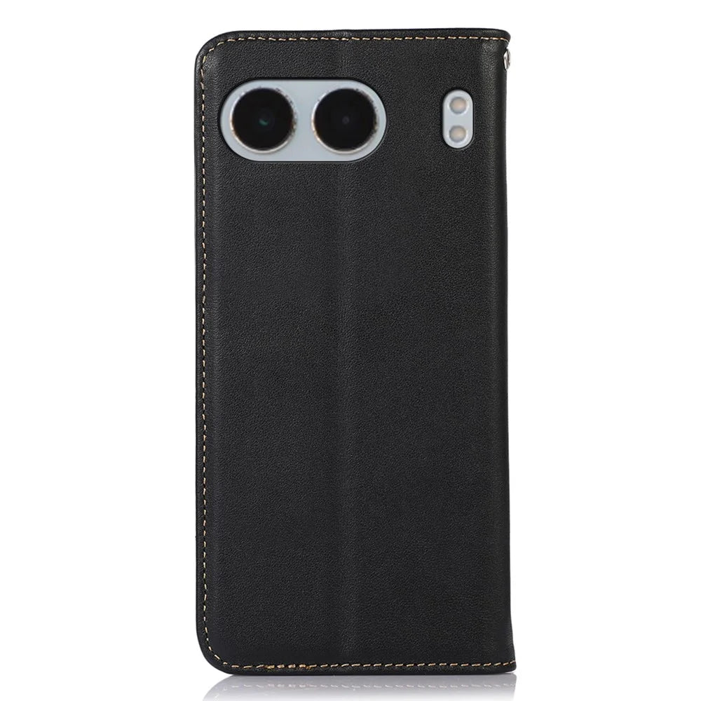 KHAZNEH For OnePlus Nord 4 Case Genuine Cow Leather Wallet Phone Cover Nappa Texture - Black - 7