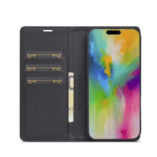 LC.IMEEKE For iPhone 16 Plus Case Carbon Fiber Texture Phone Cover Stand Card Holder - Horizontal Stripe - 2
