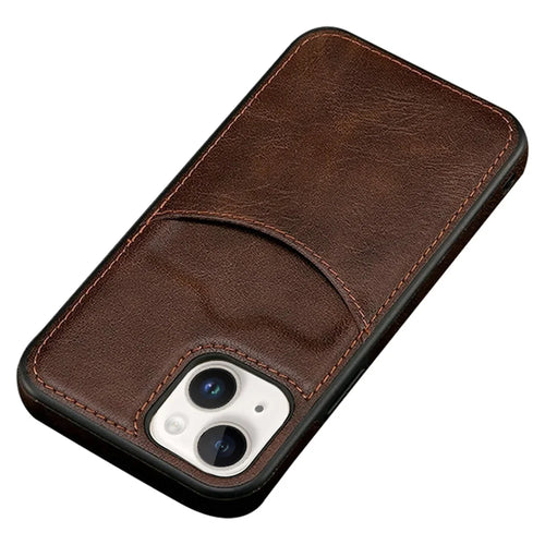 For iPhone 14 Plus Anti-scratch Cell Phone Cover Business Style Card Slot PU Leather+TPU Mobile Phone Case - Dark Coffee - 1