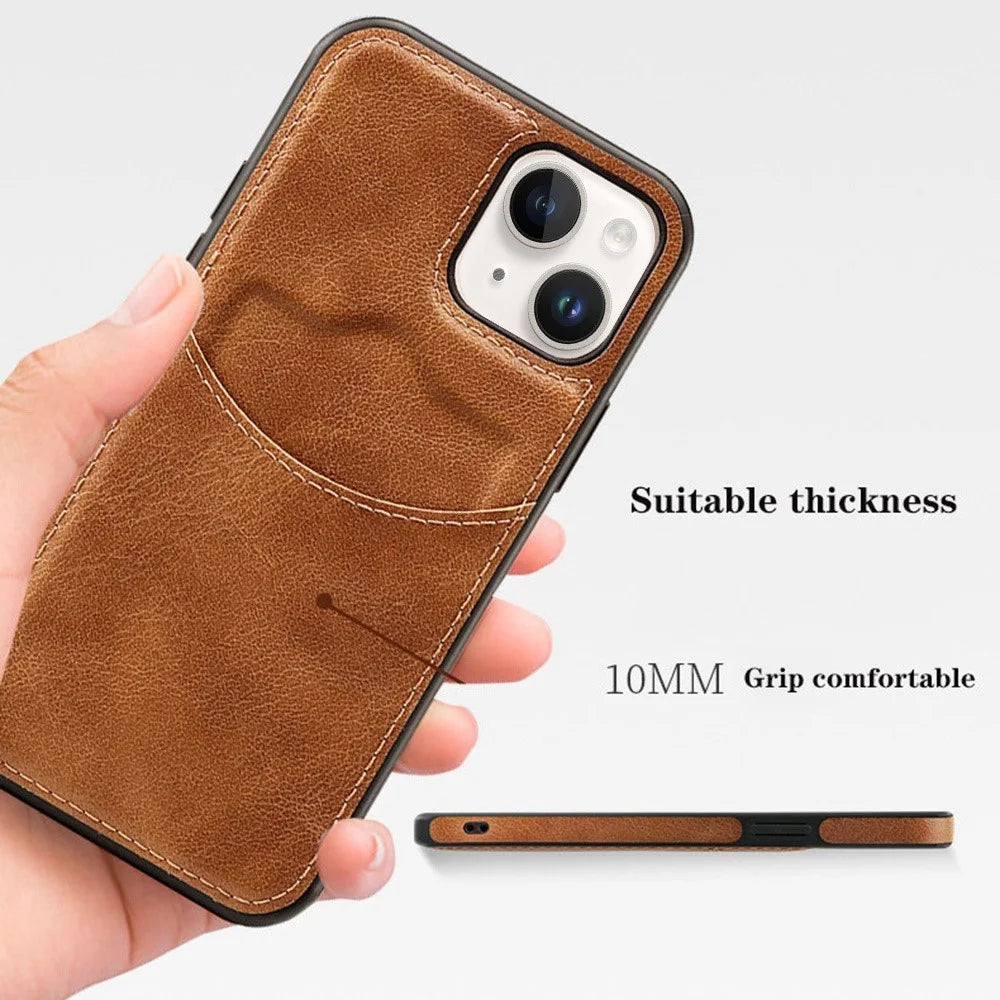 For iPhone 14 Plus Anti-scratch Cell Phone Cover Business Style Card Slot PU Leather+TPU Mobile Phone Case - Dark Coffee - 3