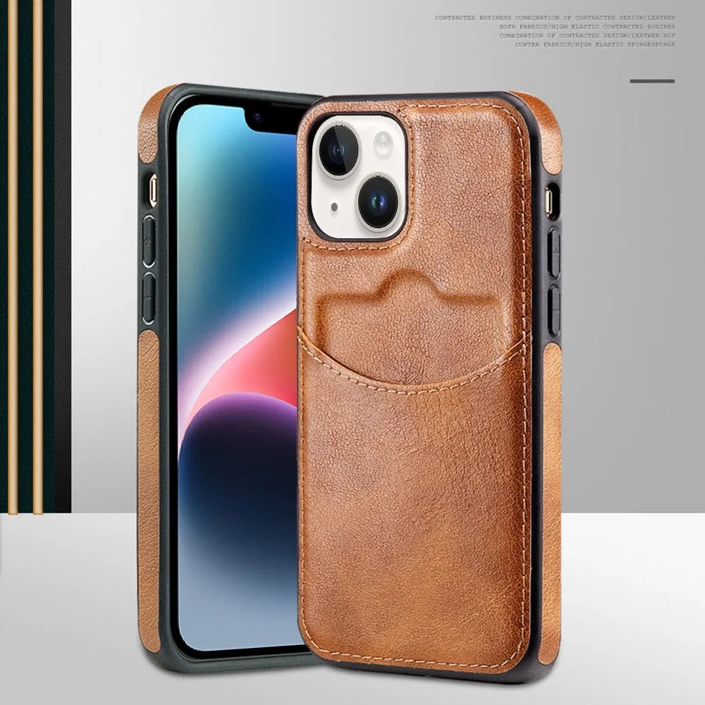 For iPhone 14 Plus Anti-scratch Cell Phone Cover Business Style Card Slot PU Leather+TPU Mobile Phone Case - Dark Coffee - 4